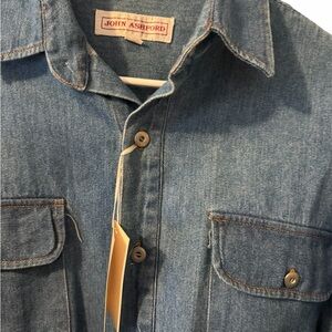 NWT JOHN ASHFORD 100% Cotton LS Denim Shirt Metal Buttons Large  Oversized Fit